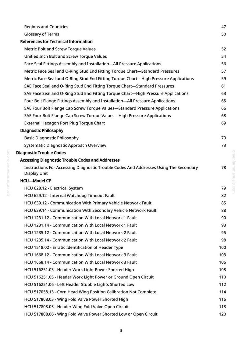 Peut inclure: Une page de manuel avec une table des mati&egrave;res d&eacute;taill&eacute;e. Les sections couvrent les informations techniques, les codes de d&eacute;faut de diagnostic et les d&eacute;fauts de communication. Le num&eacute;ro de page est 3.