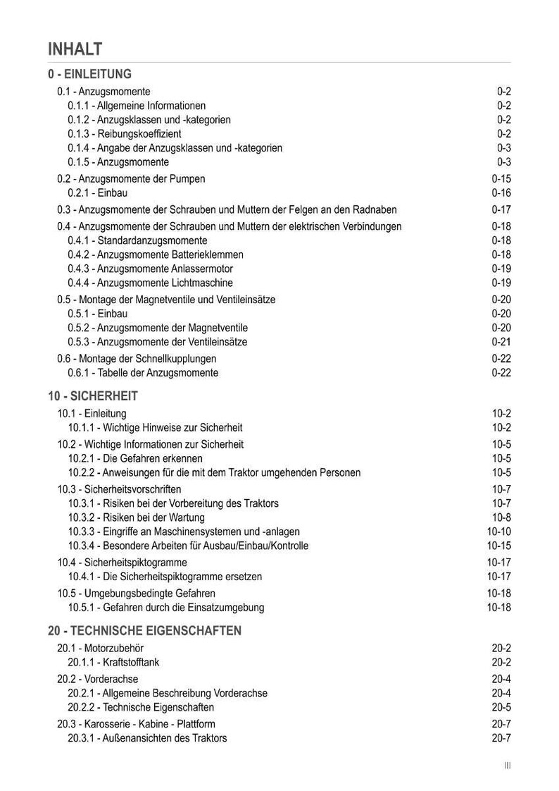 May include: A German-language table of contents, detailing sections on assembly, safety, and technical specifications. The document features numbered headings and subheadings, with page numbers on the right-hand side.
