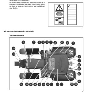 May include: Diagram of a tractor with cabs, showing various numbered parts. The image includes safety warnings and instructions. Text includes "DANGER SIGNS" and "SECTION 1001".