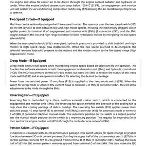 May include: Text from a manual page, detailing the functions of an air conditioner compressor cutout, two-speed circuit, creep mode, reversing fan, and pattern select. Includes technical specifications and diagrams.