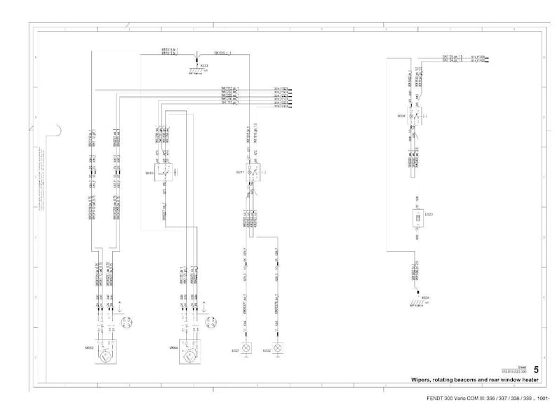 Op de afbeelding: Een gedetailleerd zwart-wit schema van het elektrische systeem van een voertuig, inclusief ruitenwissers, zwaailichten en achterruitverwarming. Het schema bevat verschillende symbolen en labels.