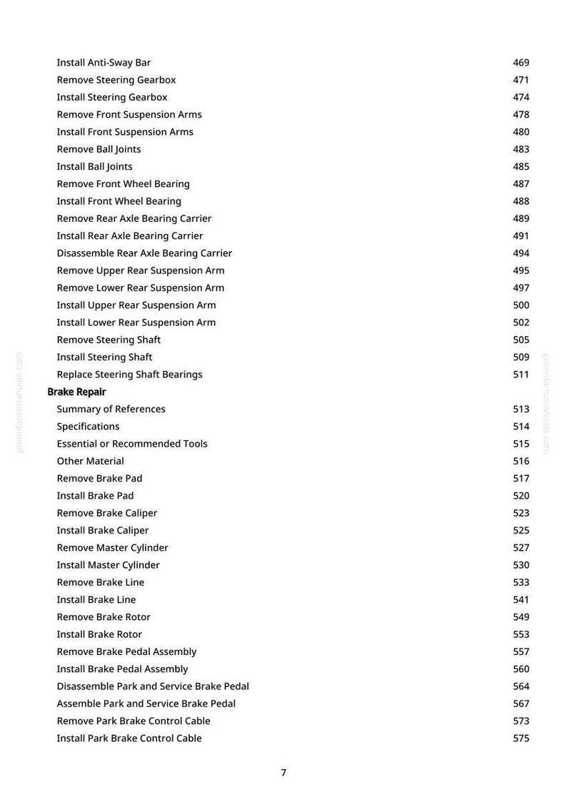 May include: A page from a manual with a list of automotive repair procedures, including brake repair, suspension, and steering components. The text is black on a white background, with page numbers on the right.
