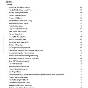 Pu&ograve; includere: Una pagina di un manuale intitolata "Sommario" con un elenco di argomenti sulla sicurezza. Gli argomenti includono la manipolazione dei fluidi, la prevenzione delle esplosioni e le pratiche di manutenzione sicure. La pagina &egrave; bianca con testo nero.