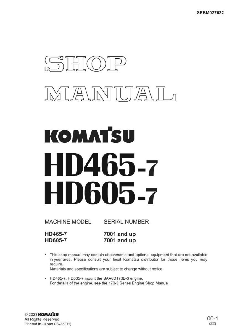 Peut inclure: Un manuel d'atelier blanc avec le texte "SHOP MANUAL" en haut. Le manuel pr&eacute;sente le logo Komatsu et les num&eacute;ros de mod&egrave;le HD465-7 et HD605-7. Le texte suppl&eacute;mentaire comprend le mod&egrave;le de machine, le num&eacute;ro de s&eacute;rie et les informations sur le droit d'auteur.