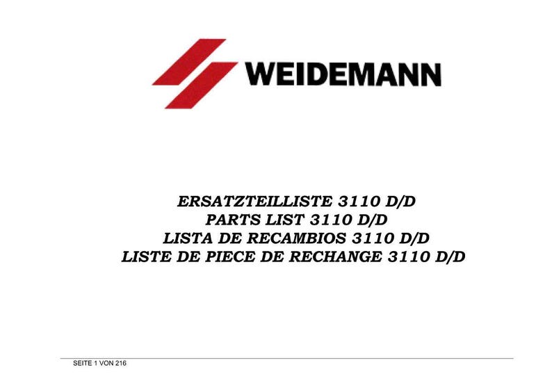 May include: A white document with the Weidemann logo and text in multiple languages. The text includes "ERSATZTEILLISTE 3110 D/D", "PARTS LIST 3110 D/D", "LISTA DE RECAMBIOS 3110 D/D", and "LISTE DE PIECE DE RECHANGE 3110 D/D".