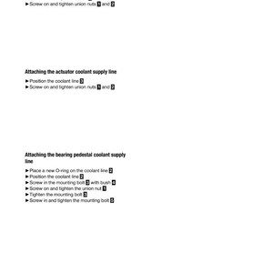 May include: Page from a manual detailing turbocharging procedures. Text includes instructions for attaching oil pressure, actuator coolant supply, and bearing pedestal coolant supply lines. The page is white with black text.