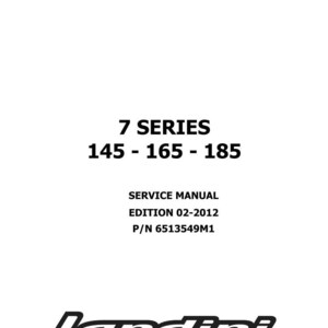 K&ouml;nnte beinhalten: Wei&szlig;er Hintergrund mit schwarzem Text, der &bdquo;7 SERIES 145 - 165 - 185 SERVICE MANUAL EDITION 02-2012 P/N 6513549M1&ldquo; lautet. Das Landini-Logo befindet sich unten.