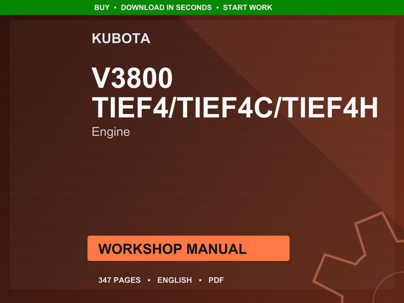 Manual de taller del motor Kubota V3800 tief4 tief4c tief4h en formato PDF / Servicio y reparación / Descarga instantánea imagen 1