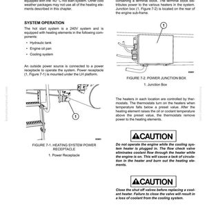 K&ouml;nnte beinhalten: Eine technische Zeichnung aus einem Handbuch, die ein Hei&szlig;startsystem f&uuml;r Lkw detailliert. Die Zeichnung enth&auml;lt Abbildungen einer Steckdose und eines Anschlusskastens sowie Sicherheitshinweise und Details zum Systembetrieb.