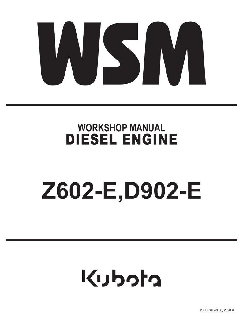 May include: A white background with black text that reads "WSM", "WORKSHOP MANUAL DIESEL ENGINE", and "Z602-E,D902-E". The Kubota logo is at the bottom.
