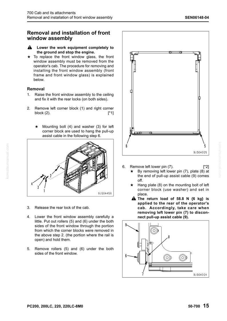 May include: Diagram of a front window assembly removal and installation procedure. Includes numbered steps, diagrams, and component labels. Text includes instructions and safety warnings for the process.