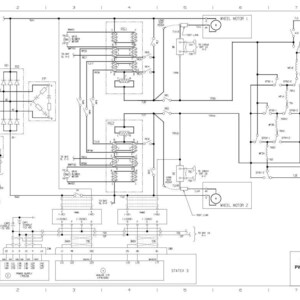 Op de afbeelding: Zwart-wit elektrisch schema voor een 730E trolley. Het diagram bevat tekst zoals "Electrical Schematic" en "PWR 14 ELEM. 3 STEP RETARDING". Het toont verschillende elektrische componenten en bedrading.