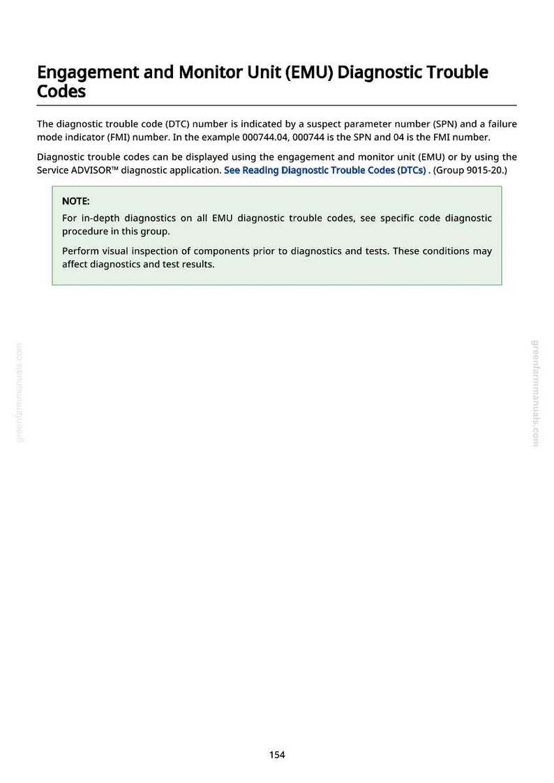 Pu&ograve; includere: Una pagina bianca con il titolo "Codici di guasto diagnostici dell'unit&agrave; di impegno e monitoraggio (EMU)." Il testo spiega i codici di guasto diagnostici, inclusi i numeri SPN e FMI, e come visualizzarli.