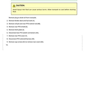 May include: A page from a manual with instructions for draining transaxle fluid. The page includes a "NOTE" and "CAUTION" section, along with numbered steps. The text is in black on a white background, with green and yellow highlights.