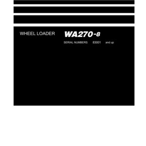 May include: Shop Manual document with the text "Shop Manual" at the top. The document includes the text "WHEEL LOADER WA270-8" and "SERIAL NUMBERS 83001 and up". The Komatsu logo is at the bottom.