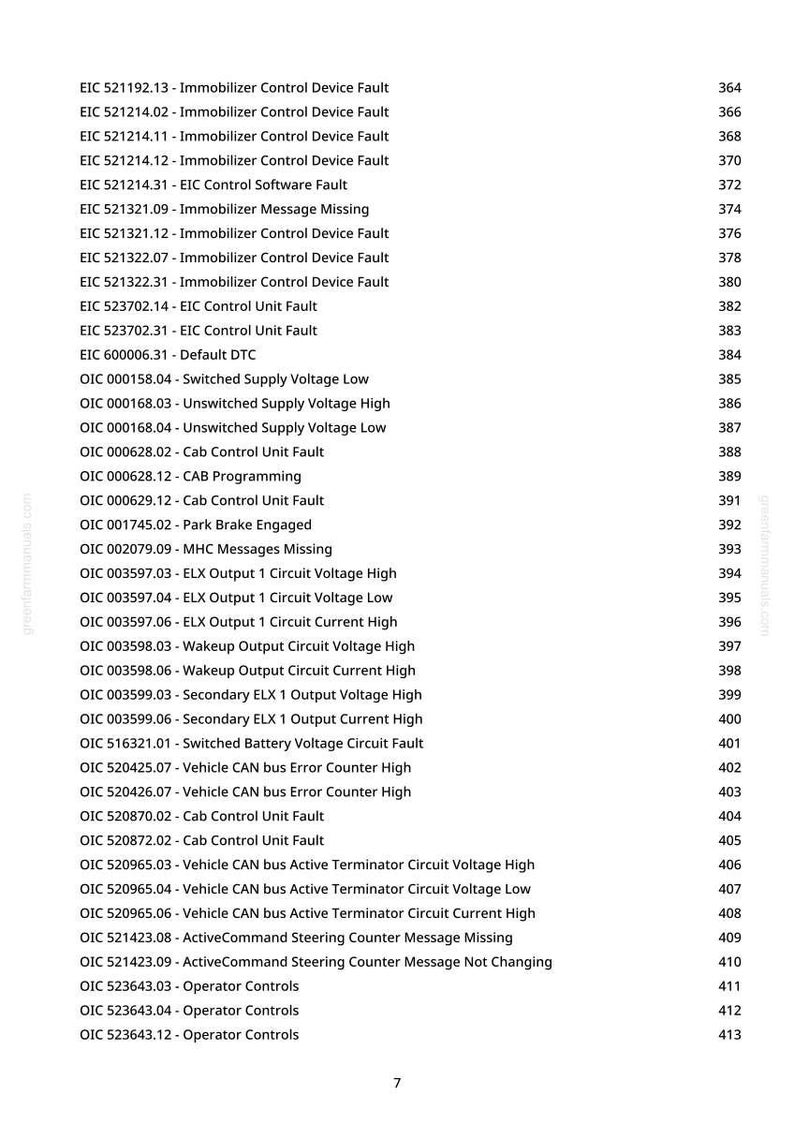 May include: A white document with a list of error codes and descriptions, such as "Immobilizer Control Device Fault" and "Vehicle CAN bus Error Counter High." The document includes page numbers.