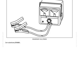 May include: Black and white illustration of a battery load tester. The device has two gauges, a knob, and is connected to clamps. The text "JT05832 - Battery Load Tester" is at the top.