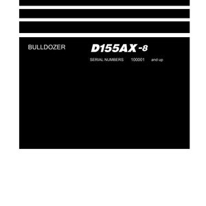 May include: A white and black shop manual cover. The title "Shop Manual" is at the top. The text "BULLDOZER D155AX-8" is displayed. The Komatsu logo is at the bottom.
