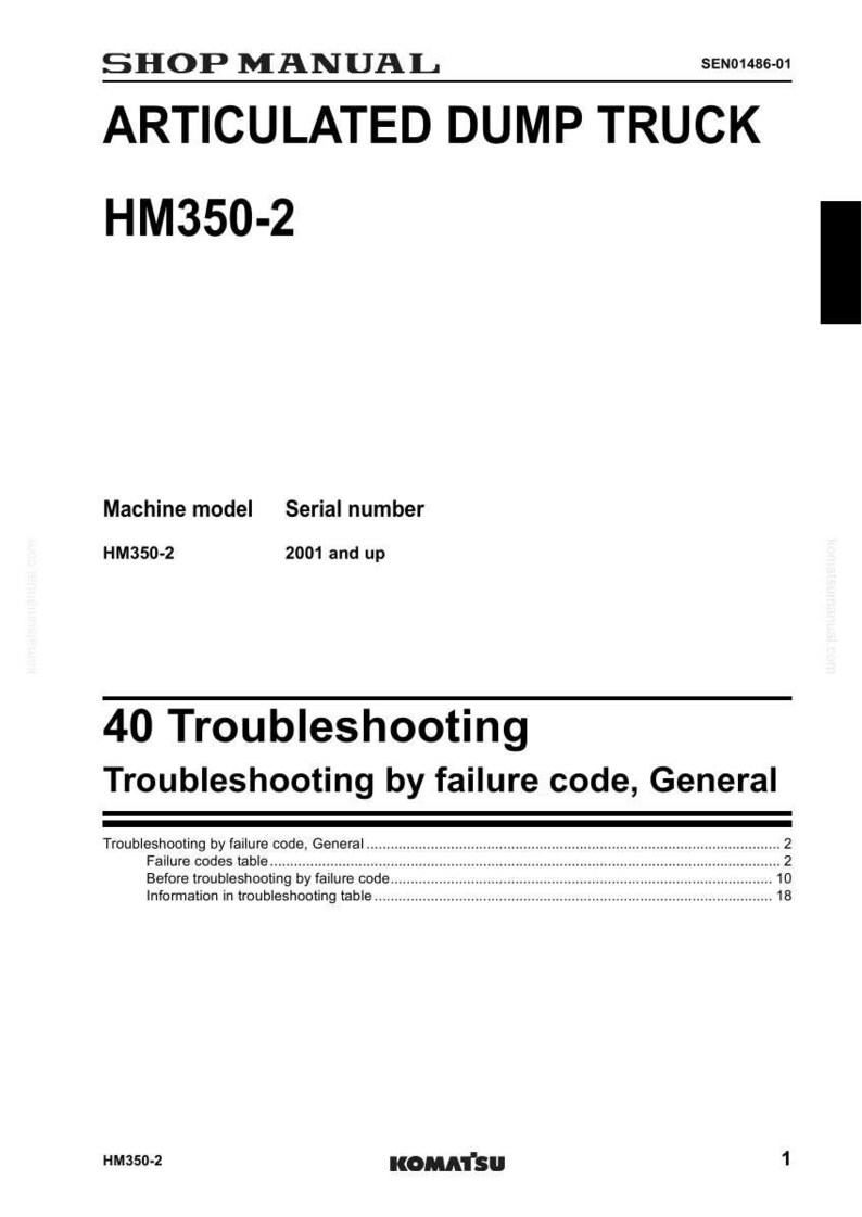 以下が含まれることがあります： HM350-2型アーティキュレートダンプトラックのショップマニュアル。故障コード別のトラブルシューティング情報、一般情報、故障コード表が含まれています。シリアル番号は2001年以降用です。