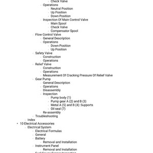 May include: A white document with black text detailing mechanical components and procedures. The text includes sections on valves, pumps, and electrical accessories, with subtopics like "Construction" and "Operations."