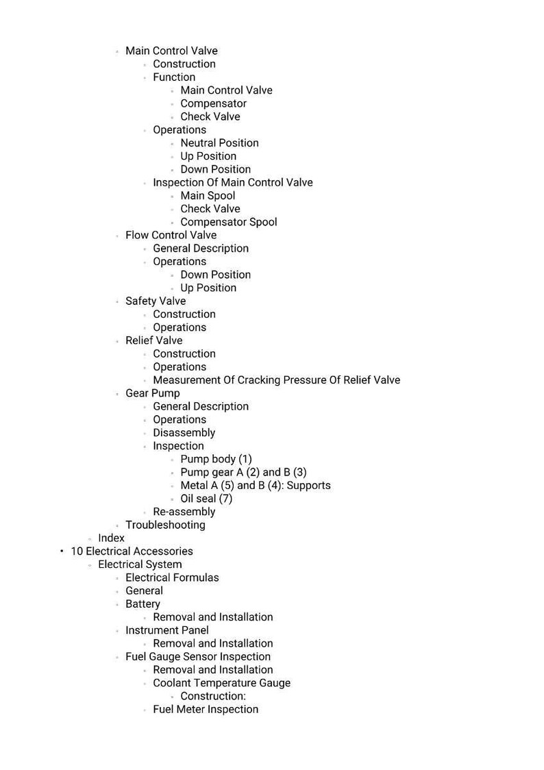 May include: A white document with black text detailing mechanical components and procedures. The text includes sections on valves, pumps, and electrical accessories, with subtopics like "Construction" and "Operations."