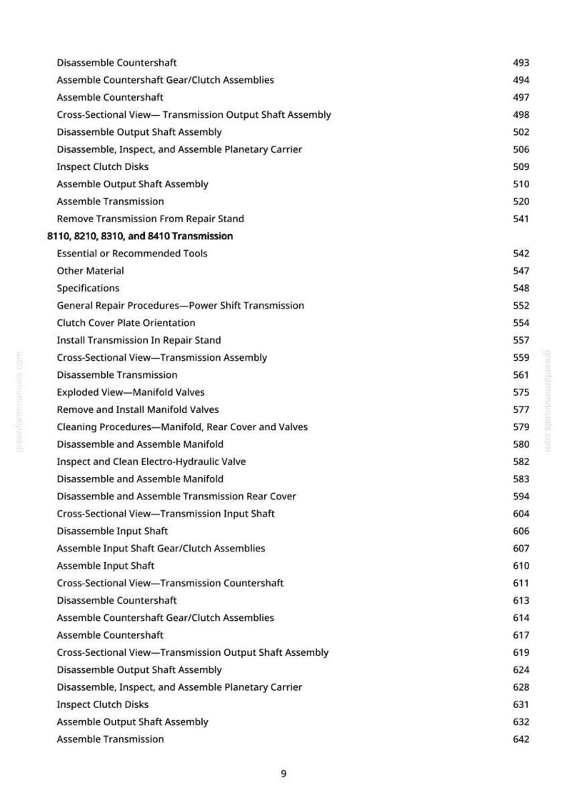 May include: A page from a manual with a list of automotive repair procedures, including disassembly and assembly instructions for various transmission components. The text is black on a white background, with page numbers on the right.