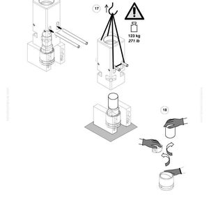 May include: Technical diagram illustrating mechanical components, including a rectangular block with a cylindrical element, and a lifting mechanism. The diagram includes weight specifications: 123 kg (271 lb).
