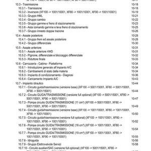 K&ouml;nnte beinhalten: Ein detailliertes Inhaltsverzeichnis aus einem Handbuch, das eine Liste von Automobilkomponenten und -systemen enth&auml;lt. Der Text umfasst Abschnitte zu Motorzubeh&ouml;r, Getriebe, Achsen und Hydrauliksystemen, mit Seitenzahlen.