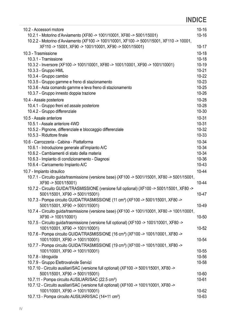 K&ouml;nnte beinhalten: Ein detailliertes Inhaltsverzeichnis aus einem Handbuch, das eine Liste von Automobilkomponenten und -systemen enth&auml;lt. Der Text umfasst Abschnitte zu Motorzubeh&ouml;r, Getriebe, Achsen und Hydrauliksystemen, mit Seitenzahlen.