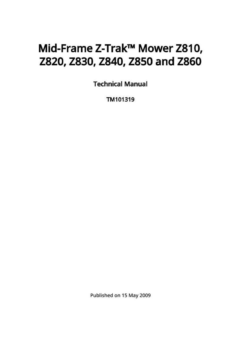 K&ouml;nnte beinhalten: Wei&szlig;es Dokument mit schwarzem Text: "Mid-Frame Z-Trak Mower Z810, Z820, Z830, Z840, Z850 und Z860." Darunter steht "Technical Manual" und "TM101319." Ver&ouml;ffentlicht am 15. Mai 2009.
