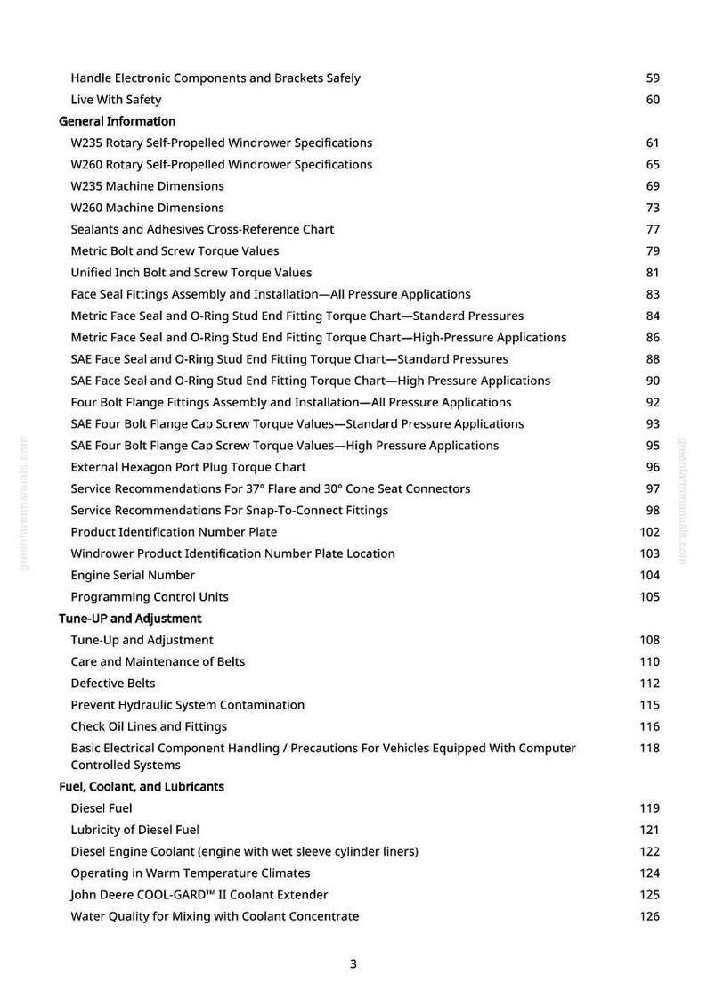 John Deere W235 W260, 500D, 500R, 525D, 530D, 536D, 994, 995 Roterande Självgående Strängläggare Reparationsmanual Pdf Ladda ner bild 2