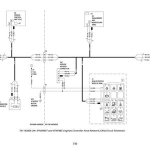 May include: Black and white schematic diagram of an engine control system. The diagram includes labels for various components such as the engine control unit, vehicle control unit, and engagement monitor unit. The diagram also includes a sealed switch module.