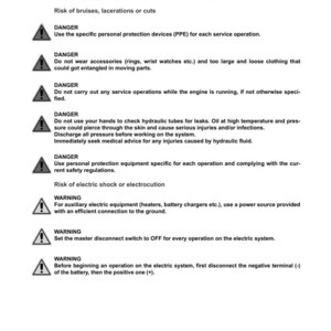 Peut inclure: Document blanc avec texte noir d&eacute;taillant les consignes de s&eacute;curit&eacute; pour Argo Tractors. Le document comprend des symboles de danger et d'avertissement, ainsi que des instructions pour l'utilisation et l'entretien en toute s&eacute;curit&eacute;.