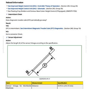 May include: Diagram of a right-hand crop divider position sensor driver, with text including "IHU 521809.07". The image includes measurements for sensor linkage: 8.375 in. (212.72 mm) and 12.5 in. (317.5 mm).