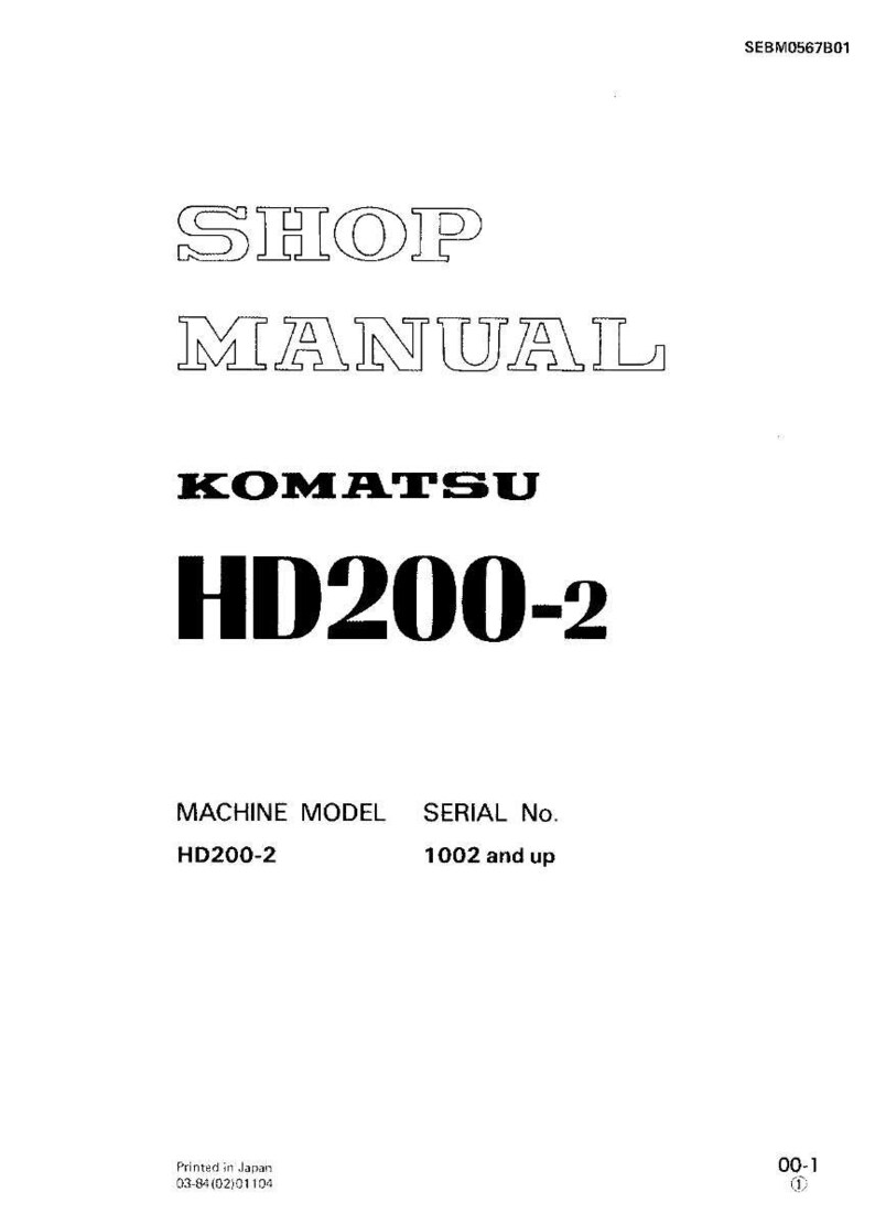 Puede incluir: Manual de taller blanco con el texto "SHOP MANUAL" y "KOMATSU HD200-2" en negro. El modelo de m&aacute;quina es HD200-2, con n&uacute;meros de serie a partir del 1002. Impreso en Jap&oacute;n, el manual es para una m&aacute;quina Komatsu.