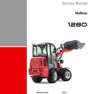 May include: A red Weidemann Hoftrac 1280 service manual cover. The machine is red with black and silver accents. The text "Service Manual" and "Hoftrac 1280" are displayed on the cover.