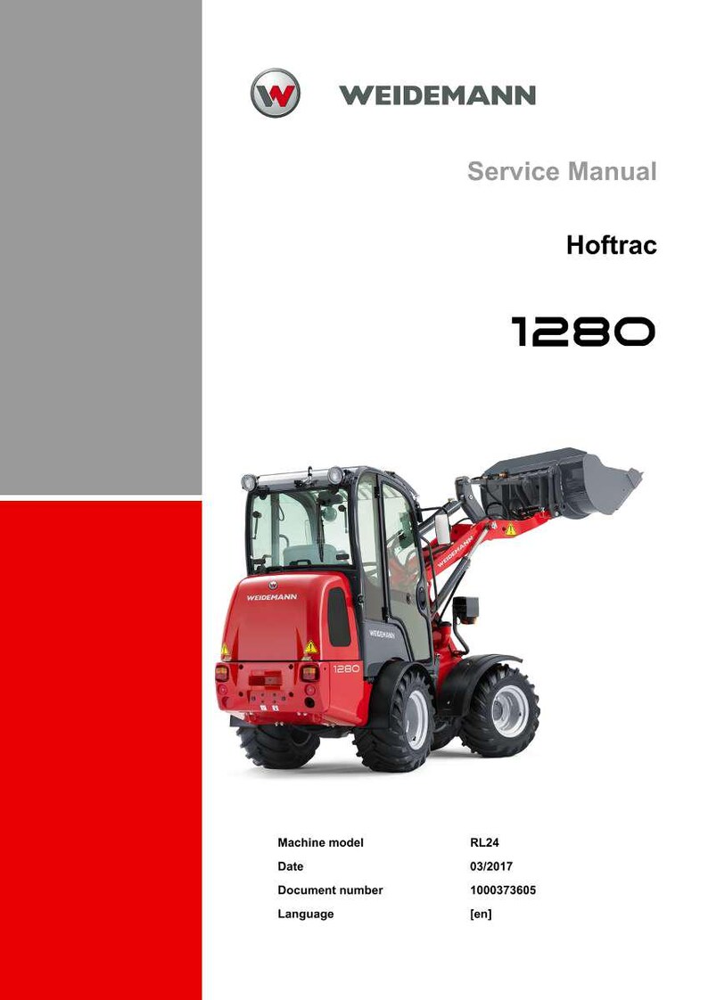 May include: A red Weidemann Hoftrac 1280 service manual cover. The machine is red with black and silver accents. The text "Service Manual" and "Hoftrac 1280" are displayed on the cover.