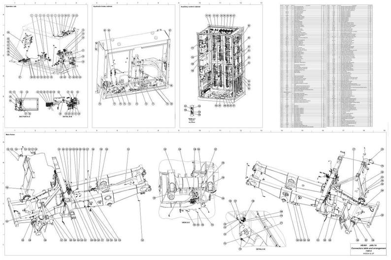 K&ouml;nnte beinhalten: Detaillierte technische Zeichnungen von mechanischen Komponenten, einschlie&szlig;lich Diagrammen von hydraulischen Bremssystemen und anderen Baugruppen. Die Schwarz-Wei&szlig;-Illustrationen zeigen verschiedene Teile mit nummerierten Etiketten zur Identifizierung und Montage.