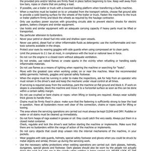 Puede incluir: Una p&aacute;gina de manual titulada "SECCI&Oacute;N 1001" con instrucciones de seguridad. El texto en negro sobre fondo blanco detalla precauciones para el uso y mantenimiento de maquinaria, incluyendo riesgos de combustible, fuego y protecci&oacute;n ocular.