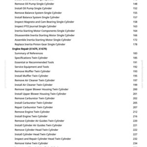 May include: A page from a manual with a list of engine repair procedures, including "Assemble and Install Connecting Rod and Piston Single Cylinder" and "Remove and Install Flywheel Single Cylinder". The page number is 4.