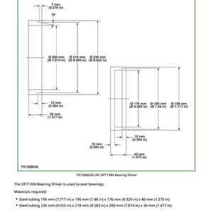 May include: Technical diagram of a DFT1394 Bearing Driver, with detailed measurements in inches. Includes dimensions such as 7 mm (0.276 in), 10, and various diameters and lengths. The diagram is used to seat bearings.