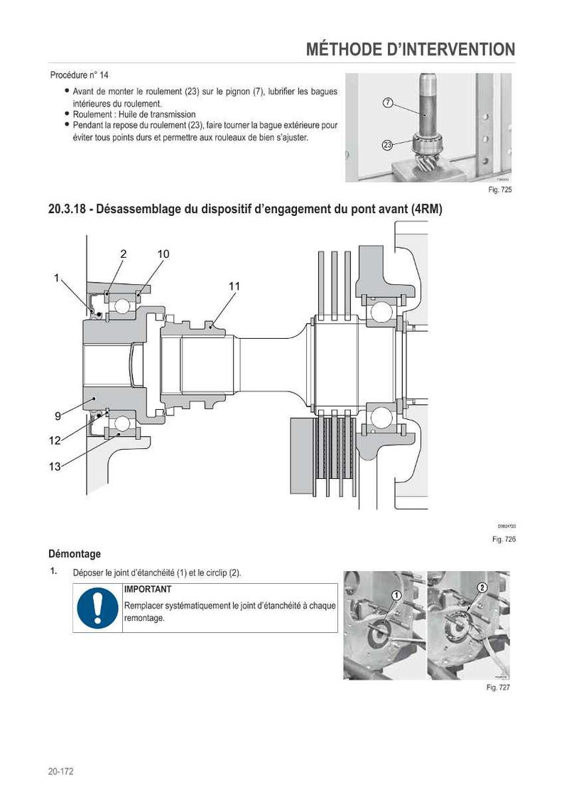 May include: Technical diagram illustrating the disassembly of a front axle engagement device. The image includes detailed mechanical drawings, numbered components, and procedural steps with text in French.