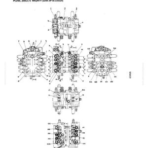May include: A detailed technical diagram of hydraulic components, labeled with letters and numbers. The text "PC200, 200LC-5 MIGHTY (with 2P1A circuit)" is visible at the top. The diagram is in black and white.