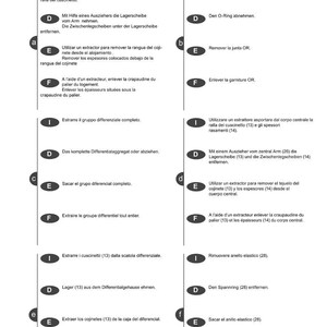 May include: A page from a manual with diagrams and instructions for automotive repair. The text includes steps for removing and installing parts, with labels and arrows. The page has the text "MO735/527S10 20090511 DANA".