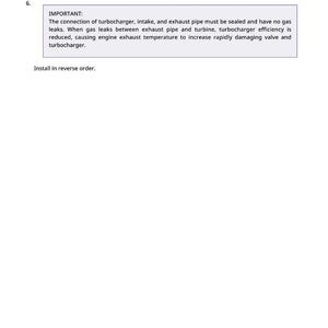 K&ouml;nnte beinhalten: Eine Seite aus einem Handbuch mit Anweisungen zur Wartung des Turboladers. Der Text enth&auml;lt Schritte zum Entfernen von Rohren und Muttern sowie eine Warnung vor Gaslecks. Die Seite ist wei&szlig; mit schwarzem Text.