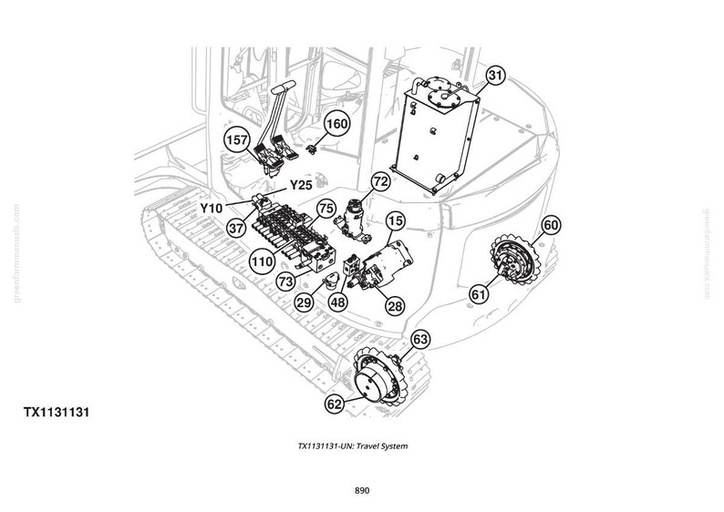 Pu&ograve; includere: Disegno al tratto del sistema di traslazione di un escavatore, inclusi cingoli, ruote e componenti idraulici. Il diagramma &egrave; etichettato con numeri e lettere, come (31), (60) e Y25, che indicano varie parti.