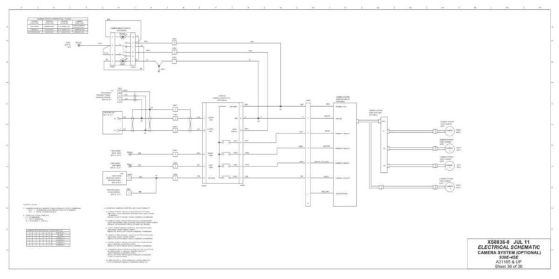 Puede incluir: Diagrama esquem&aacute;tico el&eacute;ctrico detallado en blanco y negro de un sistema de c&aacute;mara, con l&iacute;neas, s&iacute;mbolos y texto. El diagrama incluye el t&iacute;tulo "ELECTRICAL SCHEMATIC CAMERA SYSTEM (OPTIONAL)" y la fecha "JUL 11".