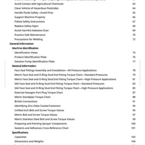 May include: A page from a manual with a table of contents. The text includes safety instructions, machine identification, and specifications. The page number is 3.