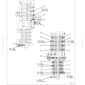 May include: Technical diagram of a mechanical assembly, featuring detailed schematics, labels, and measurements in Newton-metres and kilogram-force metres. Includes cross-sections and numbered components.