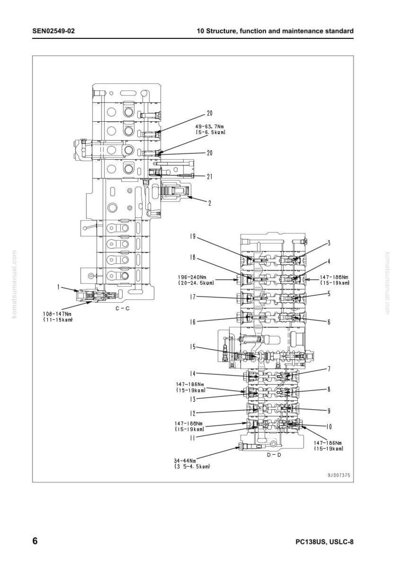 May include: Technical diagram of a mechanical assembly, featuring detailed schematics, labels, and measurements in Newton-metres and kilogram-force metres. Includes cross-sections and numbered components.